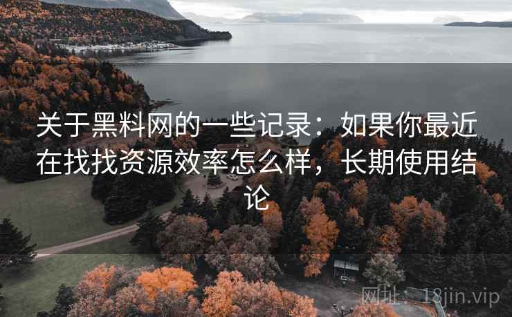 关于黑料网的一些记录：如果你最近在找找资源效率怎么样，长期使用结论